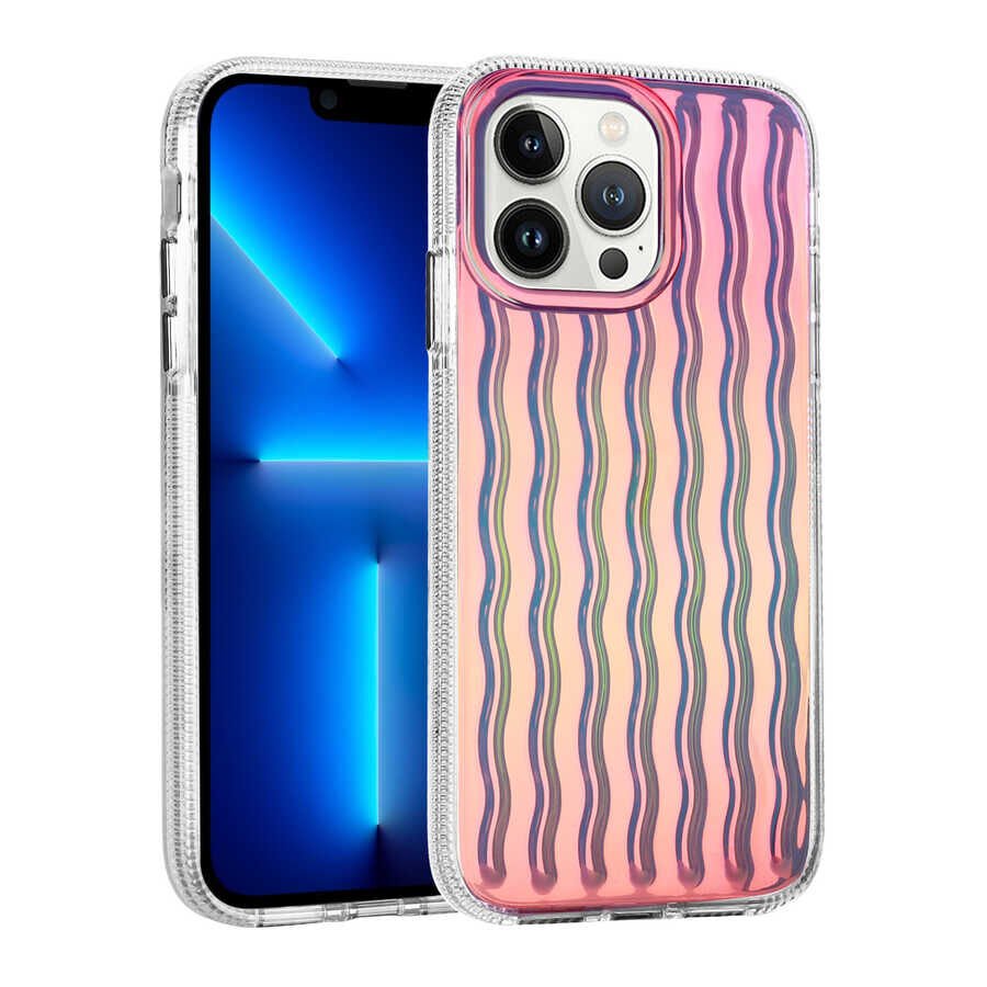 Apple  iPhone 12 Pro Max Kılıf Kamera Çıkıntılı Kabartmalı Dalgalı Transparan Parlak Kapak (İSMİRA) NO9