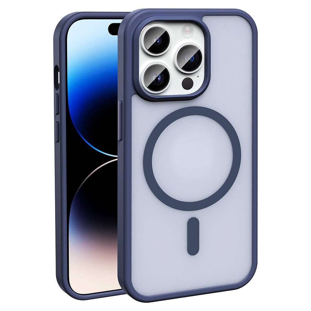 Apple  iPhone 14 Pro Max Kılıf Magsafe Şarj Özellikli Mat Arka Yüzey Kapak (Sio) Lacivert