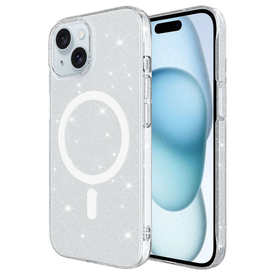 iPhone 15 Kılıf HEPTEKİLETİŞİM Magsafe Şarj Özellikli Simli Şeffaf Arka Yüzey Erdos Silikon Kapak