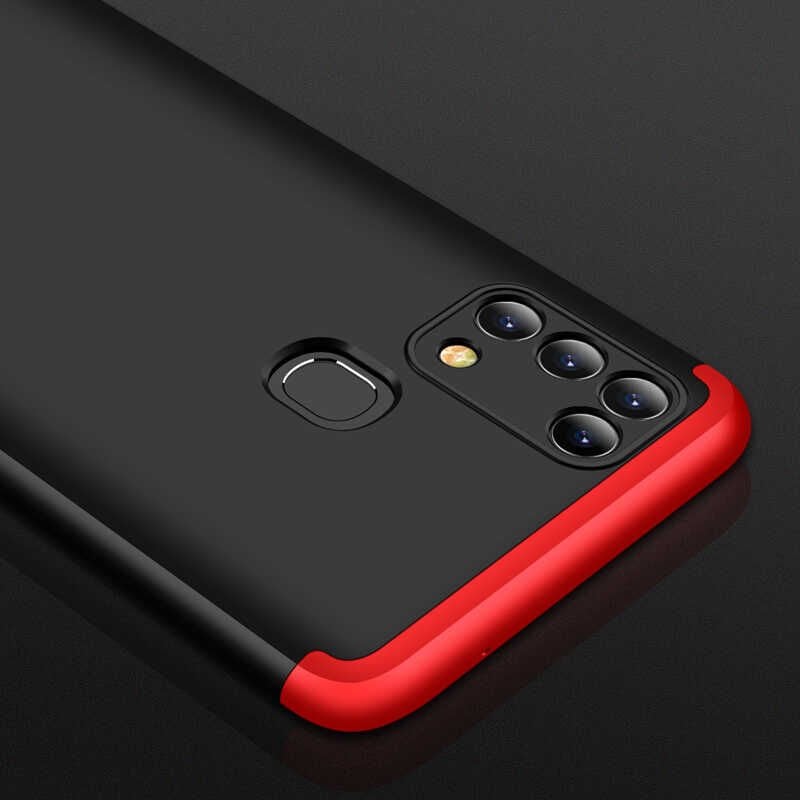 Samsung Galaxy M31 Kılıf 360 Tam Koruma Ön Ve Arka Sert Mika Kapak Orjinal Ays Gkk Kapak Siyah-Mavi