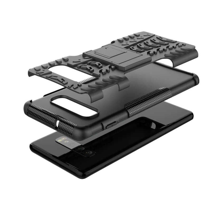 Samsung Galaxy S10 Kılıf Standlı Korunaklı Silikon Kapak (hibrit) Siyah