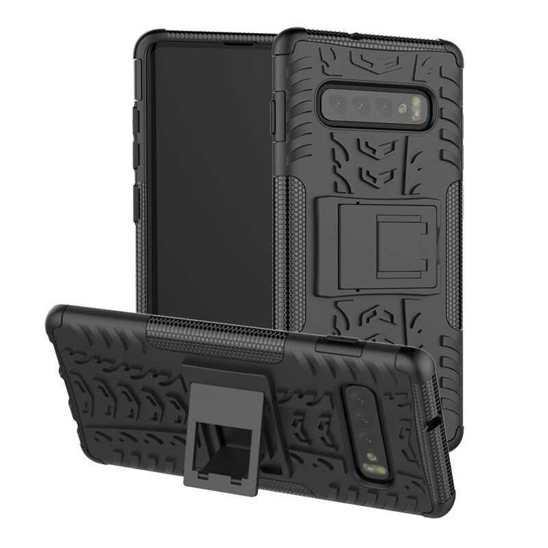 Samsung Galaxy S10 Kılıf Standlı Korunaklı Silikon Kapak (hibrit) Siyah