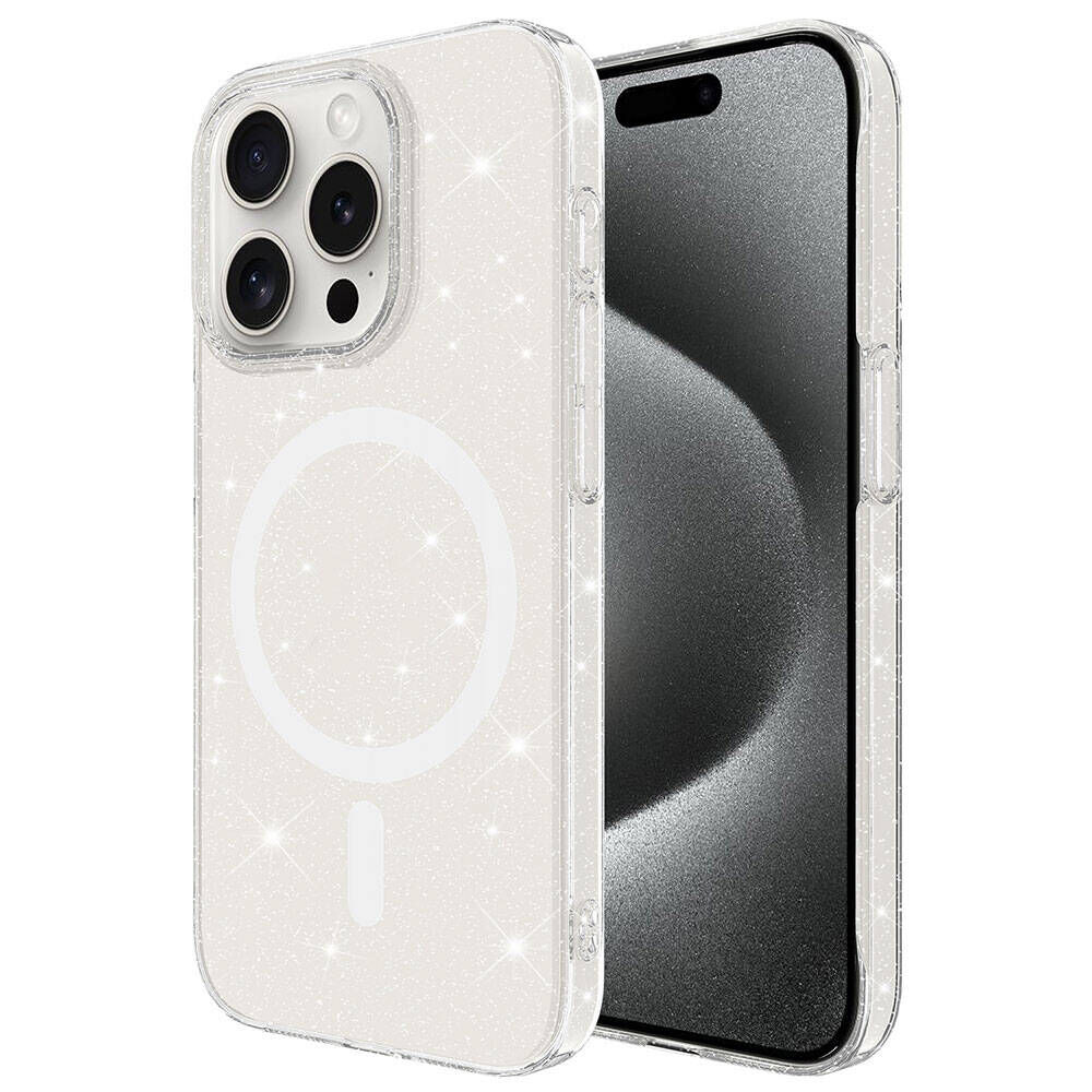 iPhone 15 Pro Kılıf HEPTEKİLETİŞİM Magsafe Şarj Özellikli Simli Şeffaf Arka Yüzey Erdos Silikon Kapak