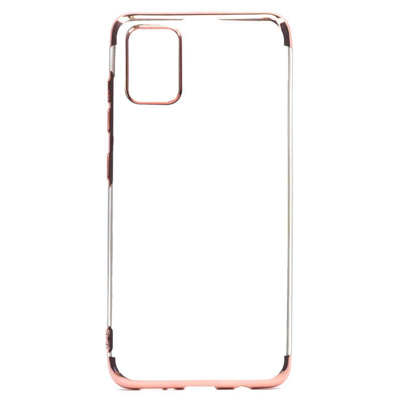 Samsung Galaxy A51 Kılıf Dört Köşe Renkli Lazer Şeffaf Silikon Kapak (GLİTTER) Rose Gold