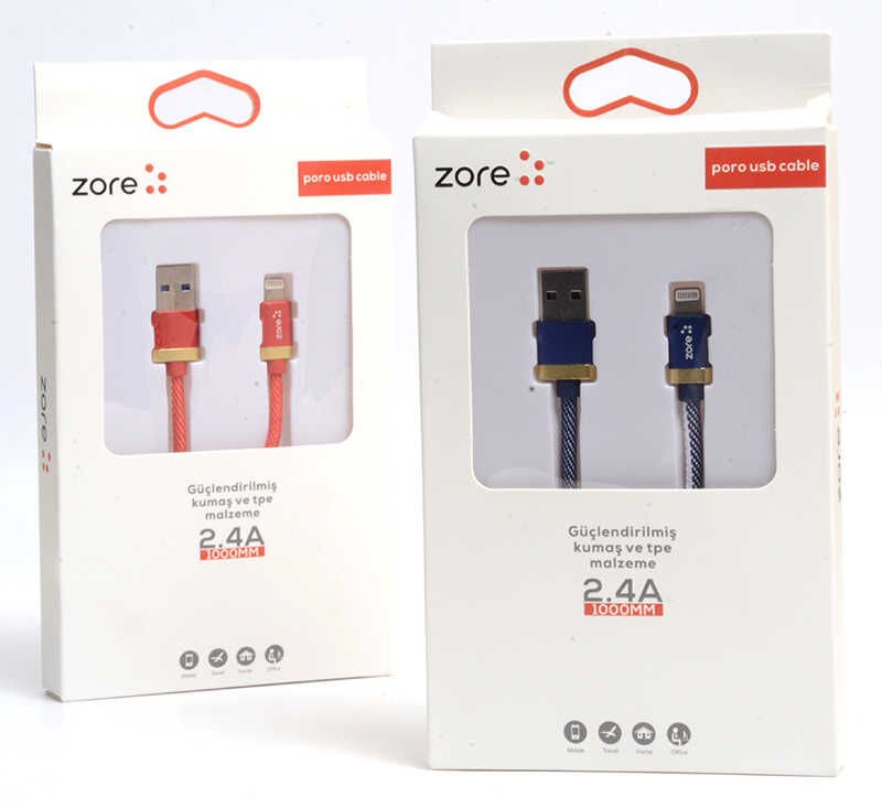 Poro Lightning Usb Kablo 1M Beyaz-Mavi