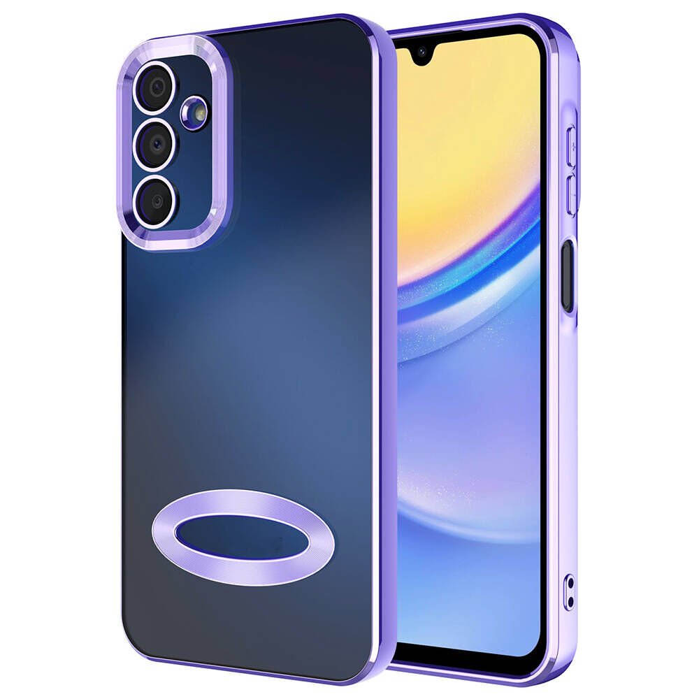 Samsung Galaxy A15 Kılıf Kamera Lens Korumalı Logo Gösteren Parlak Kenarlı Kapak (OMEGA) Lila