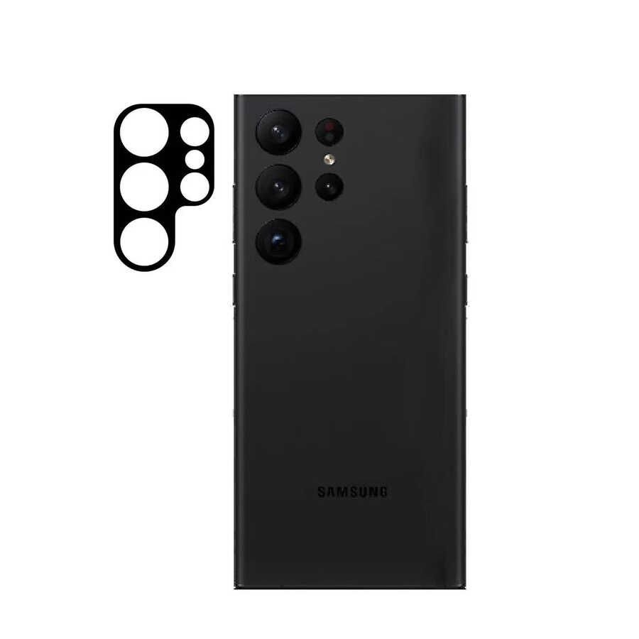 Samsung Galaxy S23 Ultra Kamera Lens Koruyucu Siyah Çerçeveli Korunaklı (3D K.C) Siyah