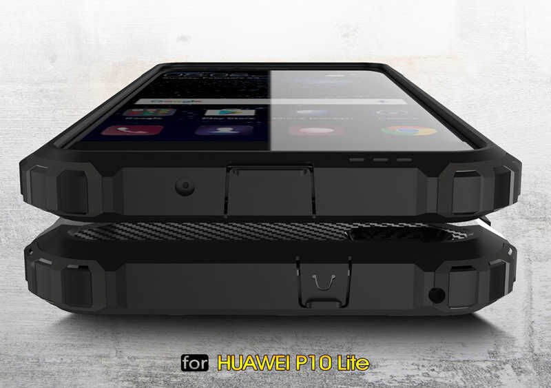 Huawei P10 Lite Kılıf Armor Köşe Korumalı Çift Katman Tank Zırh Kapak (CRASH) Gri