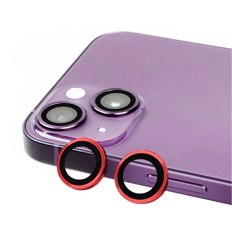 Apple iPhone 14 Kamera Lens Koruyucu Renkli Tasarım Kolay Takma Aparatlı (CL-07) Kırmızı