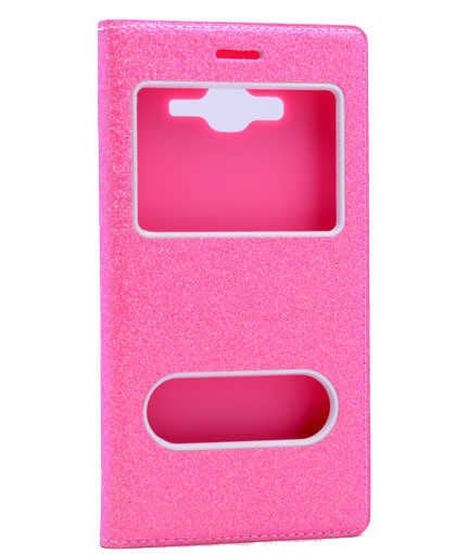 Samsung Galaxy S3 Kapaklı Kılıf Simli Mıknatıslı Kapak (DOLCE-SİM) Pembe Açık