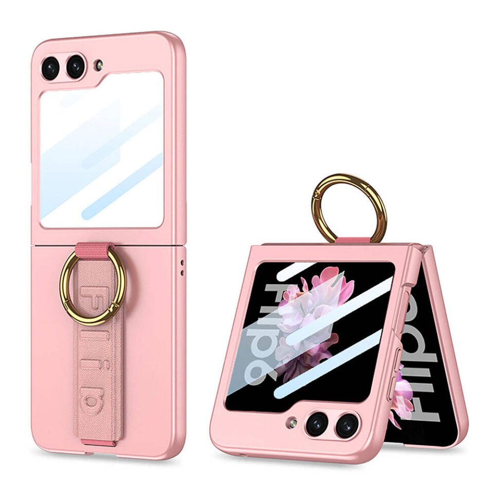 Samsung Galaxy Z Flip 6 Kılıf Kamera Korumalı Yüzüklü Kıpta Kapak (Flip Ring) Pembe