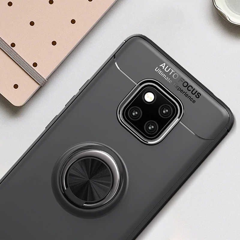 Huawei Mate 20 Pro Kılıf Kamera Çıkıntılı Renkli Yüzüklü Standlı Mıknatıslı Kapak (RAVEL) Siyah-Kırmızı
