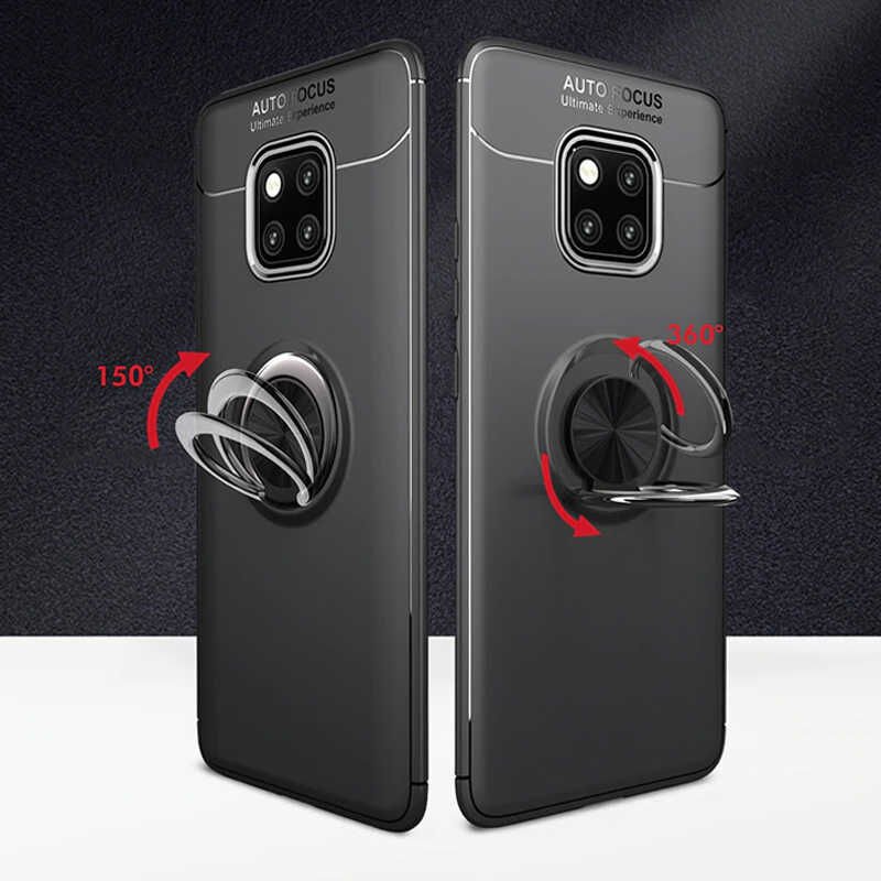 Huawei Mate 20 Pro Kılıf Kamera Çıkıntılı Renkli Yüzüklü Standlı Mıknatıslı Kapak (RAVEL) Siyah-Kırmızı
