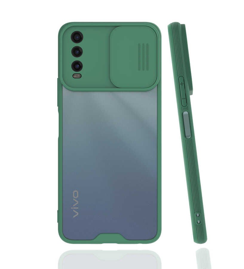 Vivo Y20S Kılıf Slayt Sürgülü Kamera Korumalı Renkli Silikon Kapak Sarı