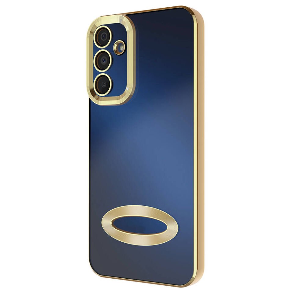 Samsung Galaxy A15 Kılıf Kamera Lens Korumalı Logo Gösteren Parlak Kenarlı Kapak (OMEGA) Gümüş