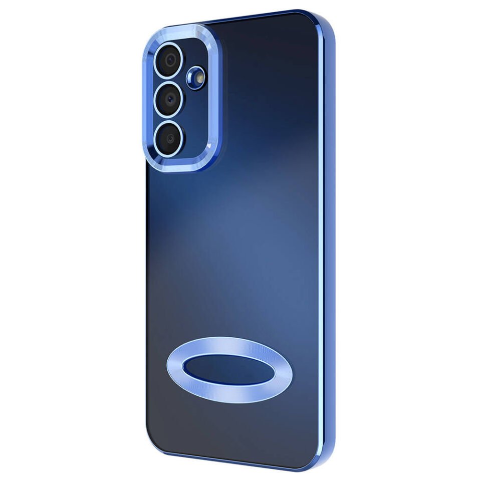 Samsung Galaxy A15 Kılıf Kamera Lens Korumalı Logo Gösteren Parlak Kenarlı Kapak (OMEGA) Gümüş