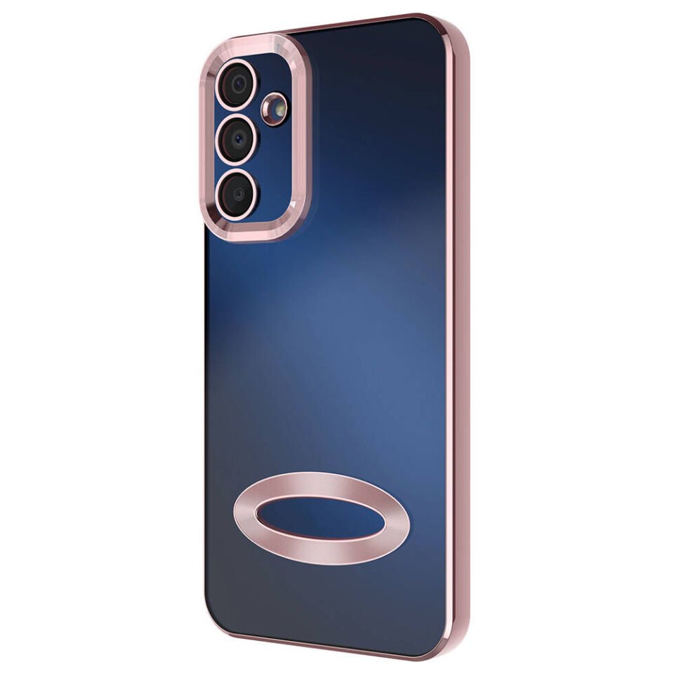Samsung Galaxy A15 Kılıf Kamera Lens Korumalı Logo Gösteren Parlak Kenarlı Kapak (OMEGA) Gümüş