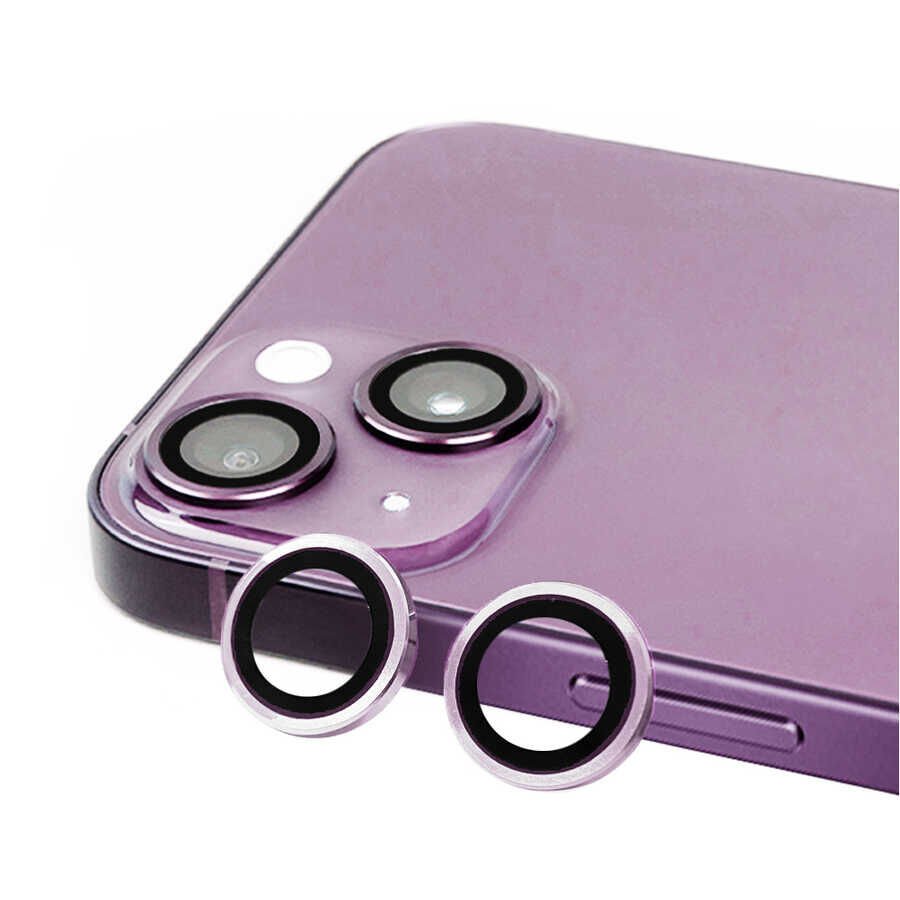 Apple iPhone 14 Kamera Lens Koruyucu Renkli Tasarım Kolay Takma Aparatlı (CL-07) Mor
