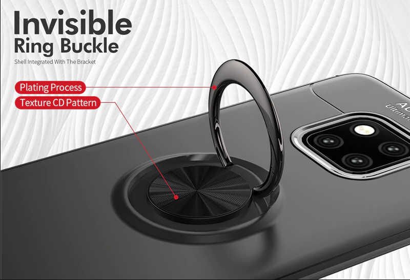 Huawei Mate 20 Pro Kılıf Kamera Çıkıntılı Renkli Yüzüklü Standlı Mıknatıslı Kapak (RAVEL) Siyah-Rose Gold