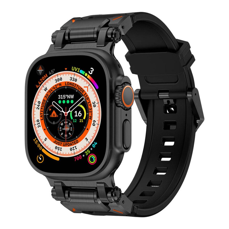 Apple Watch 2/3/4/5/6/7/8/9/se/ultra/nike 42mm 44mm 45mm 49mm Titanyum Metal Başlık Kordon (krd-101) Siyah