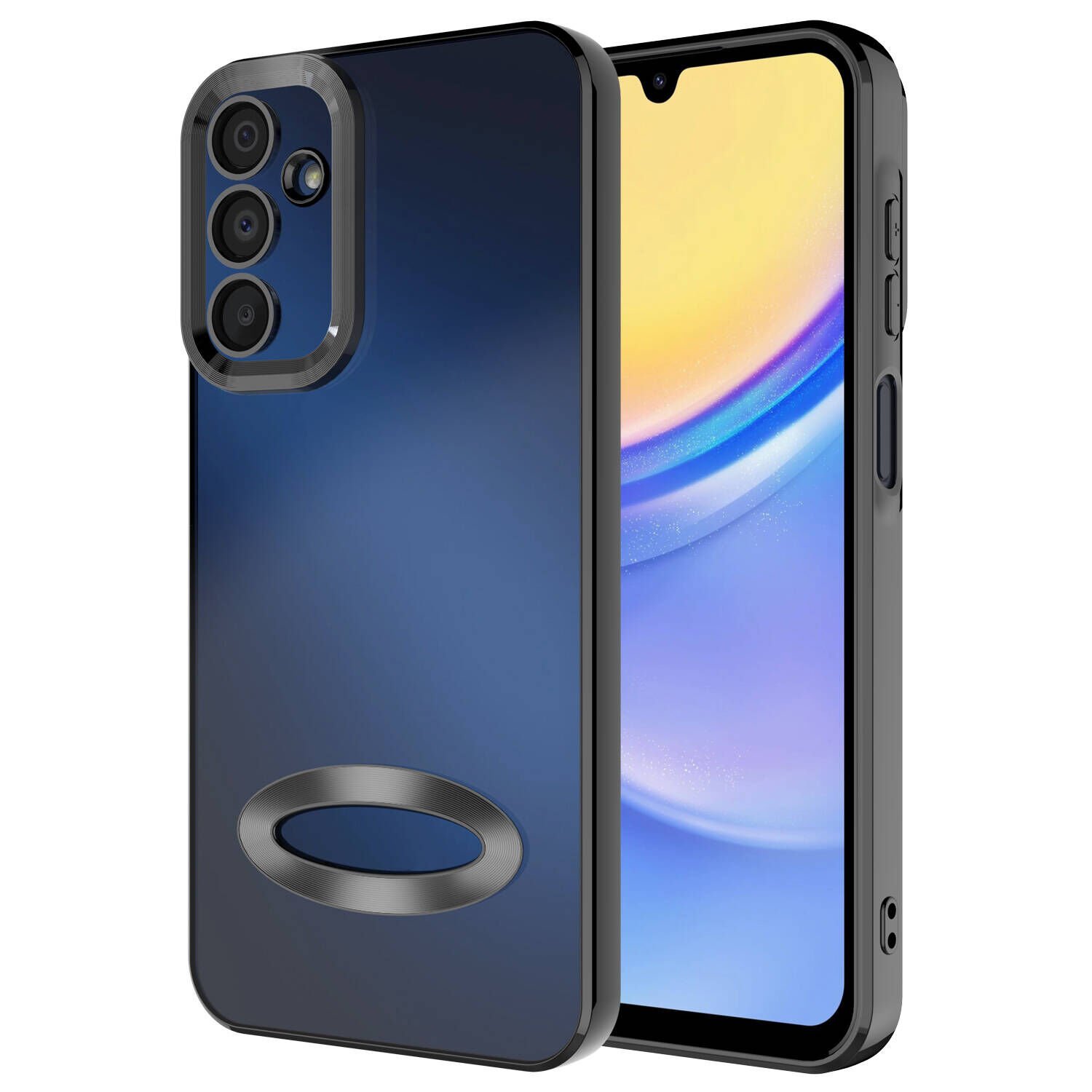 Samsung Galaxy A25 Kılıf Kamera Lens Korumalı Logo Gösteren Parlak Kenarlı Kapak (OMEGA) Siyah