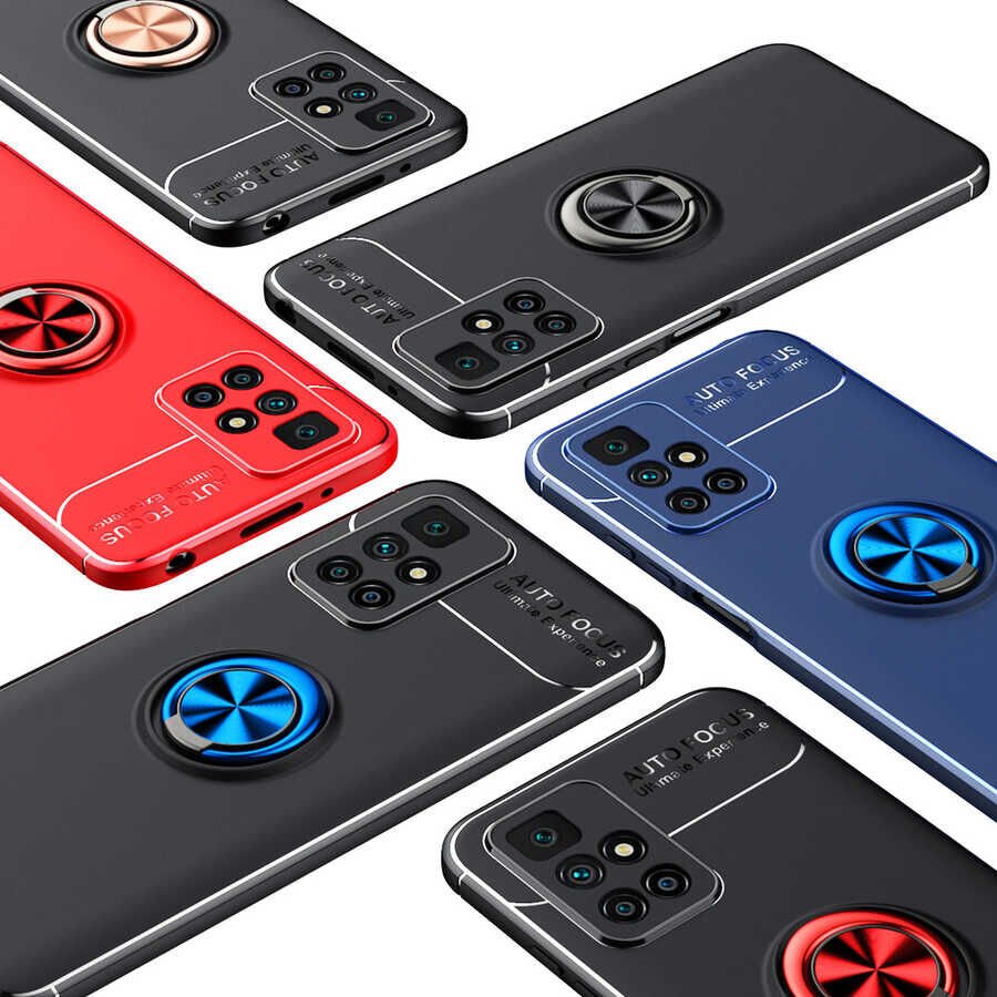 Xiaomi Redmi 10 Kılıf Kamera Çıkıntılı Renkli Yüzüklü Standlı Mıknatıslı Kapak (RAVEL) Siyah