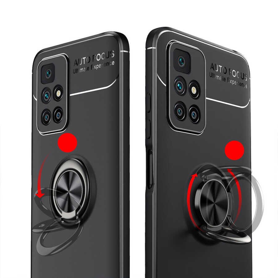 Xiaomi Redmi 10 Kılıf Kamera Çıkıntılı Renkli Yüzüklü Standlı Mıknatıslı Kapak (RAVEL) Siyah
