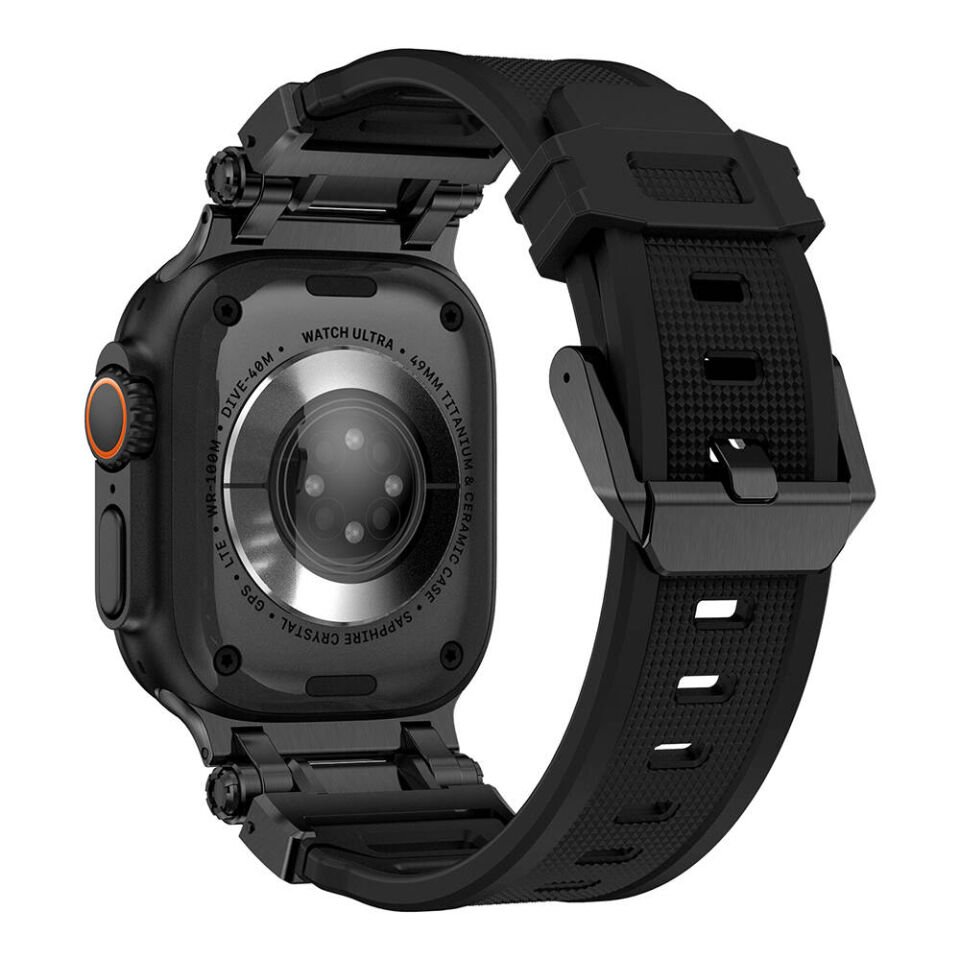 Apple Watch 2/3/4/5/6/7/8/9/se/ultra/nike 42mm 44mm 45mm 49mm Titanyum Metal Başlık Kordon (krd-101) Siyah-Mavi