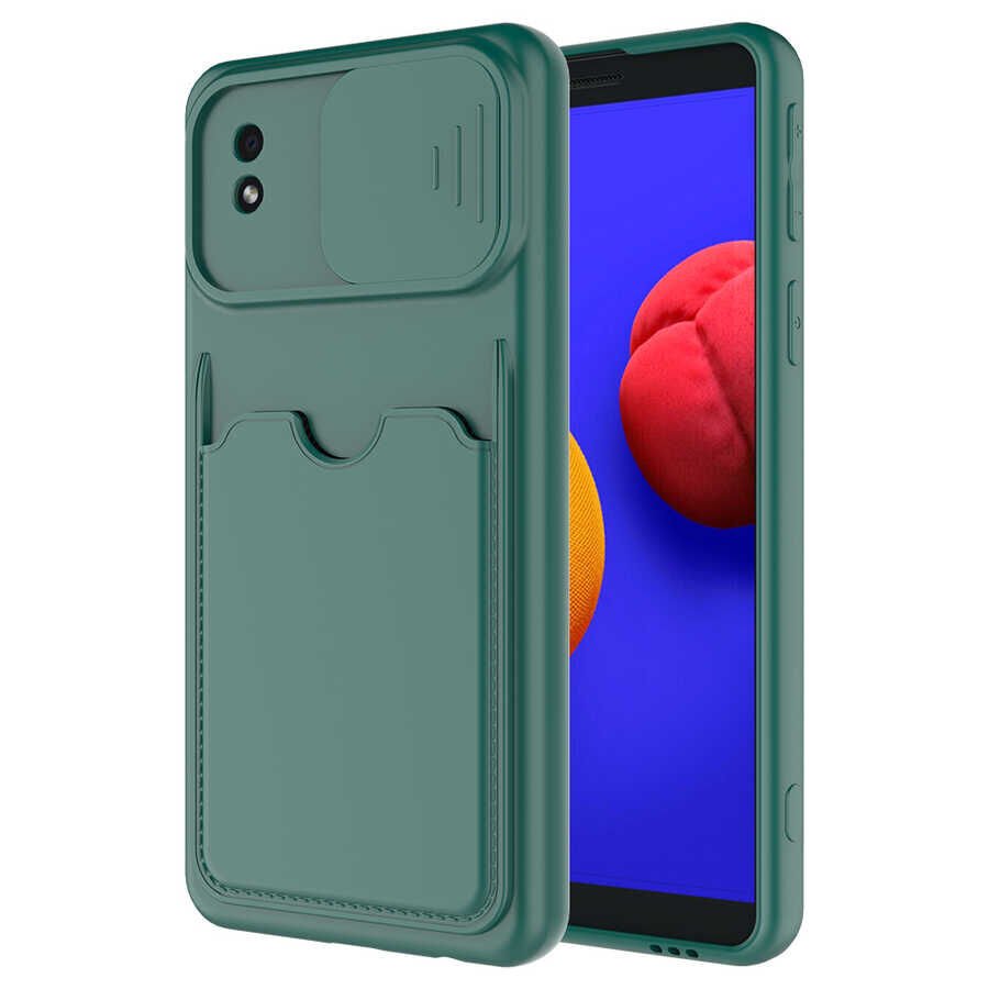 Samsung Galaxy A01 Core Kılıf Cüzdan Sürgülü Kamera Korumalı Kartllıklı Bölmeli Kapak (Kartix) Koyu Mor