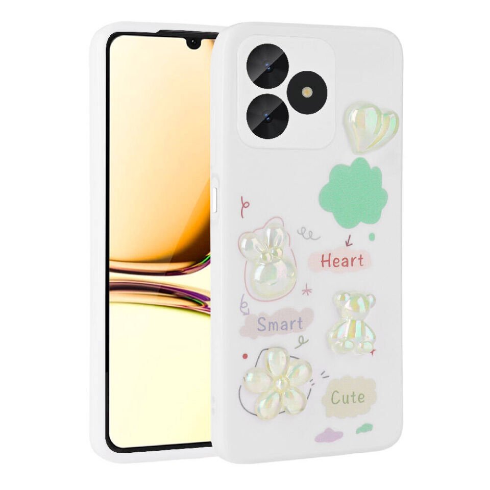 Realme C53 Kılıf Kamera Korumalı Kabartma Figürlü Parlak Silikon Kapak (Toys) Beyaz
