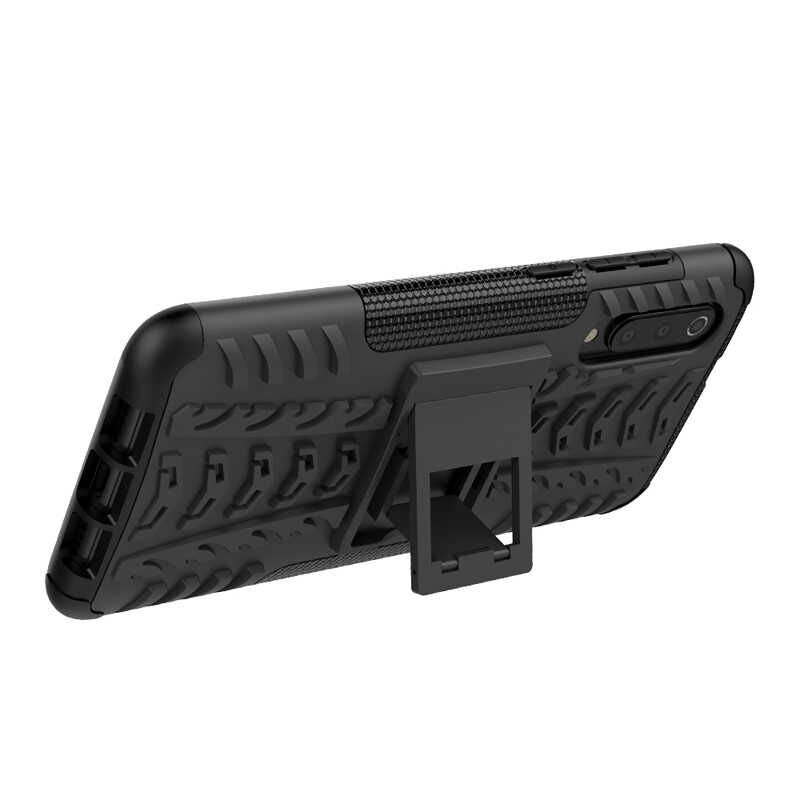 Xiaomi Mi 9 Kılıf Standlı Korunaklı Silikon Kapak (hibrit) Kırmızı
