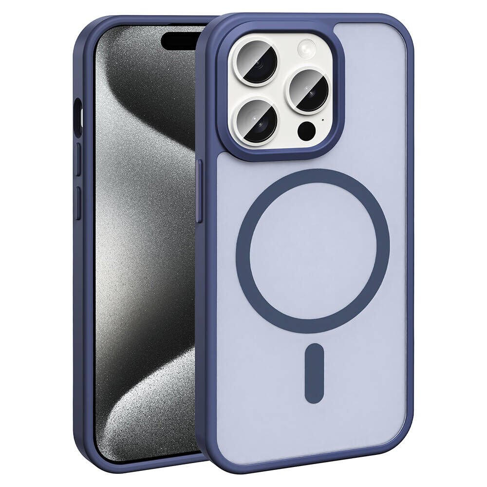 Apple  iPhone 15 Pro Max Kılıf Magsafe Şarj Özellikli Mat Arka Yüzey Kapak (Sio) Lacivert