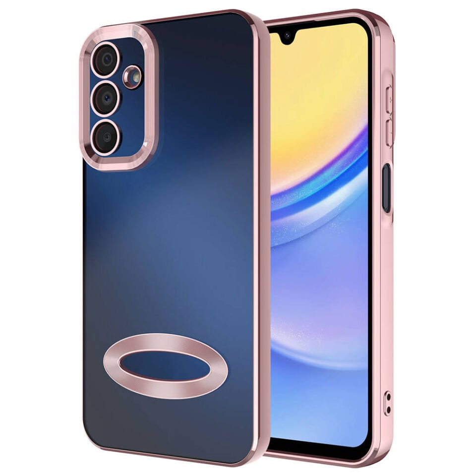 Samsung Galaxy A25 Kılıf Kamera Lens Korumalı Logo Gösteren Parlak Kenarlı Kapak (OMEGA) Rose Gold