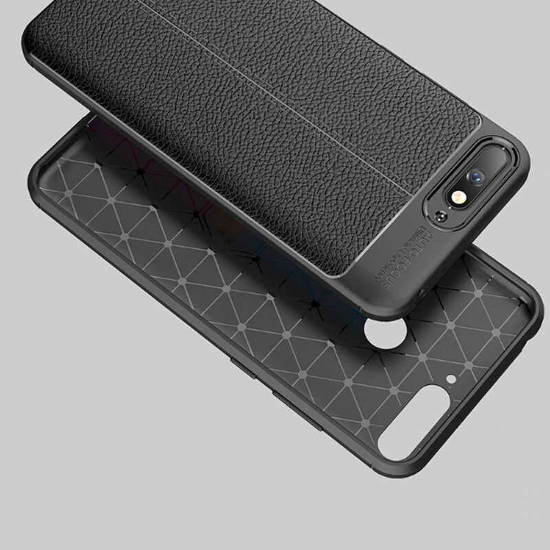 Huawei Y6 2018 Kılıf Deri Görünümlü Renk Atmayan Dayanaklı Silikon Kapak (NİSS) Kırmızı