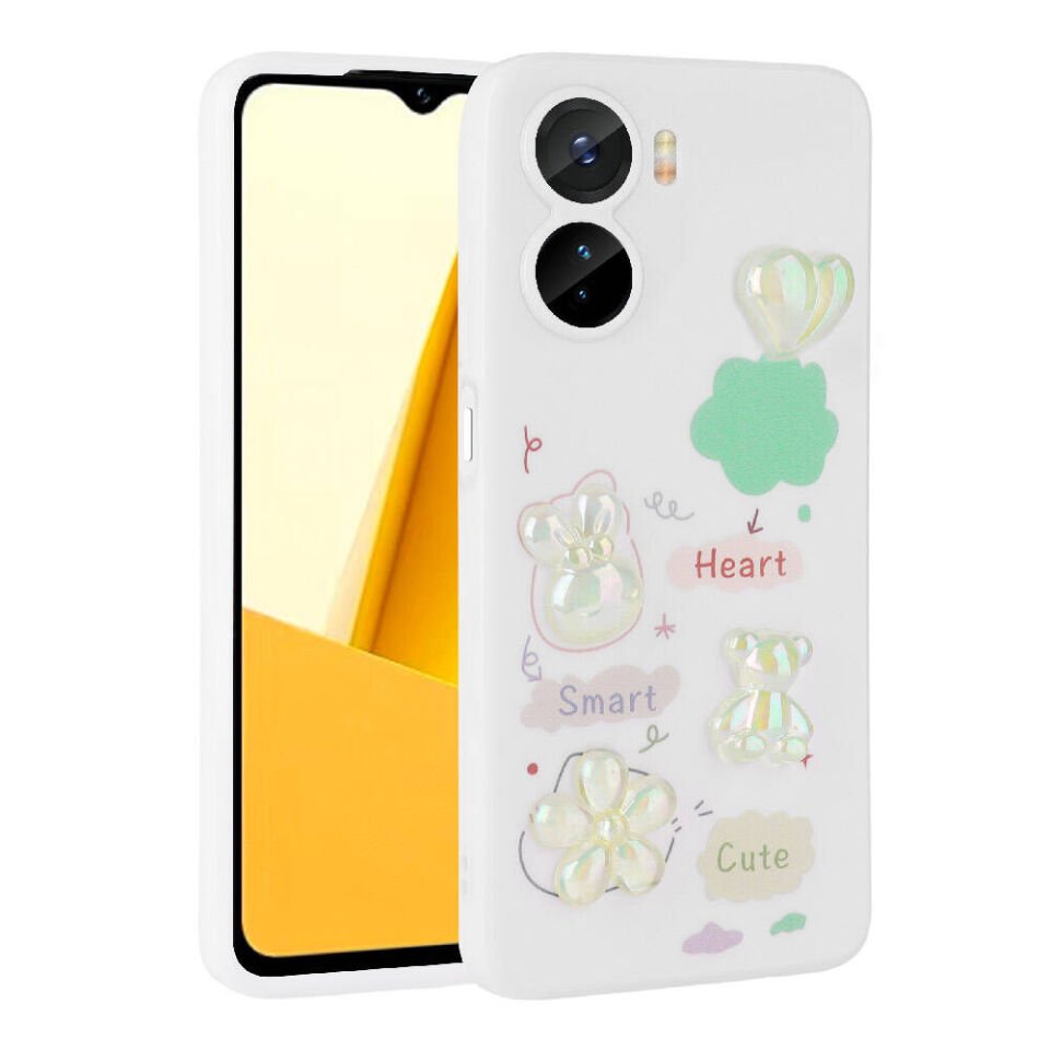 Vivo Y16 Kılıf Kamera Korumalı Kabartma Figürlü Parlak Silikon Kapak (Toys) Pembe