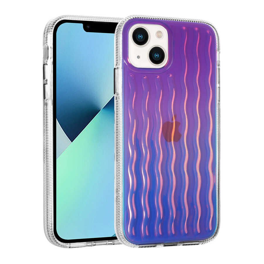 Apple  iPhone 14 Kılıf Kamera Çıkıntılı Kabartmalı Dalgalı Transparan Parlak Kapak (İSMİRA) NO9