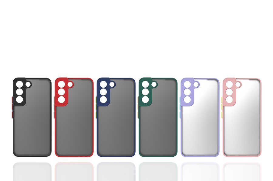Samsung Galaxy S22 Kılıf Mat Kamera Korumalı Renkli Tuşlu Sert Silikon Kapak (HUX) Lila