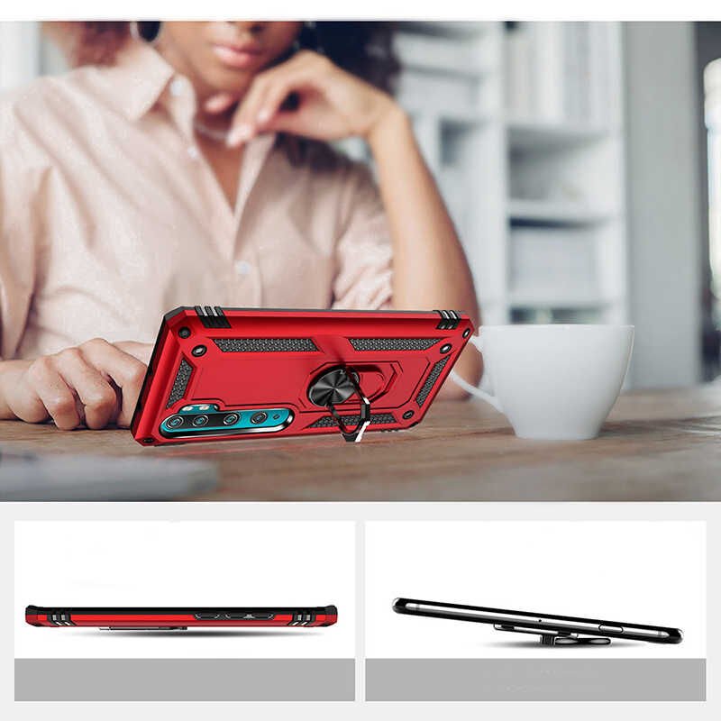 Xiaomi Mi Note 10 Kılıf Zırh Yüzüklü Mıknatıslı Standlı Kapak (VEGA) Gold