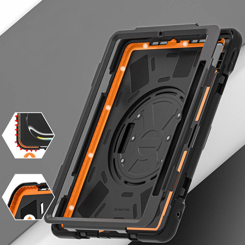 Apple iPad Pro 11 2024 Kılıf Askılı Standlı Tank Koruyucu Dönen Kapak (DEFENDER) Siyah