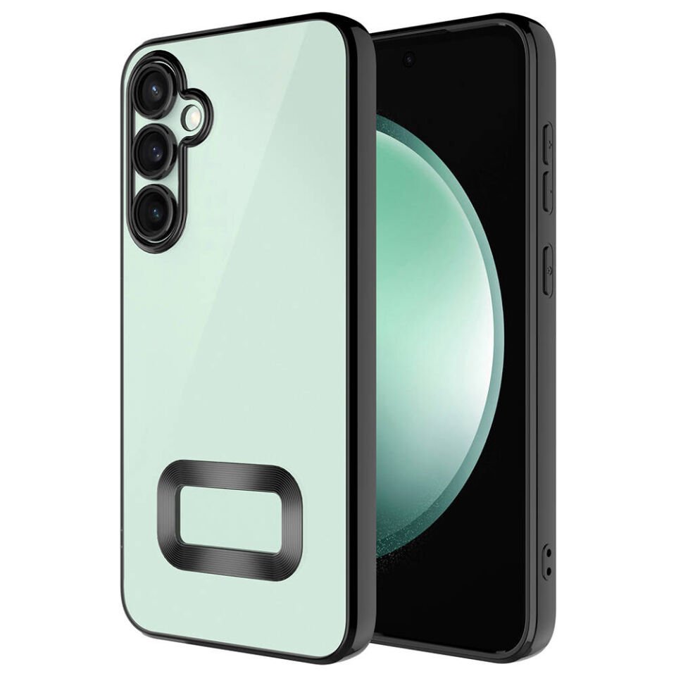 Samsung Galaxy A35 Kılıf Kamera Lens Korumalı Logo Gösteren Parlak Kenarlı Kapak (OMEGA) Siyah