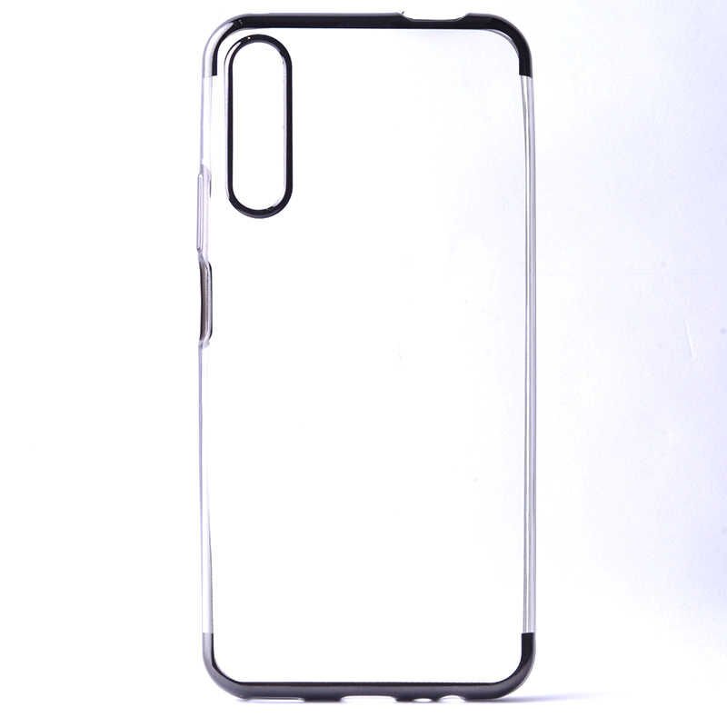 Huawei P Smart Pro 2019 Kılıf Dört Köşe Renkli Lazer Şeffaf Silikon Kapak (GLİTTER) Siyah
