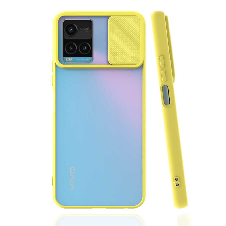Vivo Y21S Kılıf Slayt Sürgülü Kamera Korumalı Renkli Silikon Kapak Koyu Yeşil