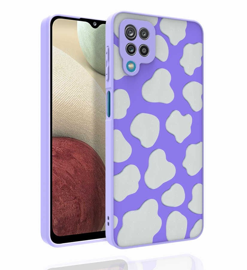Samsung Galaxy A12 Kılıf Kabartmalı Kamera Korumalı Desenli Darbe Emici Renkli Kapak (Nora) NO6