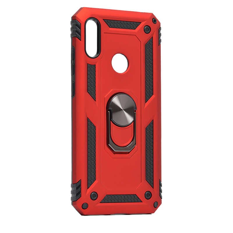 Huawei Y6S 2019 Kılıf Tank Zırh Yüzüklü Mıknatıslı Standlı Kapak (VEGA) Mavi