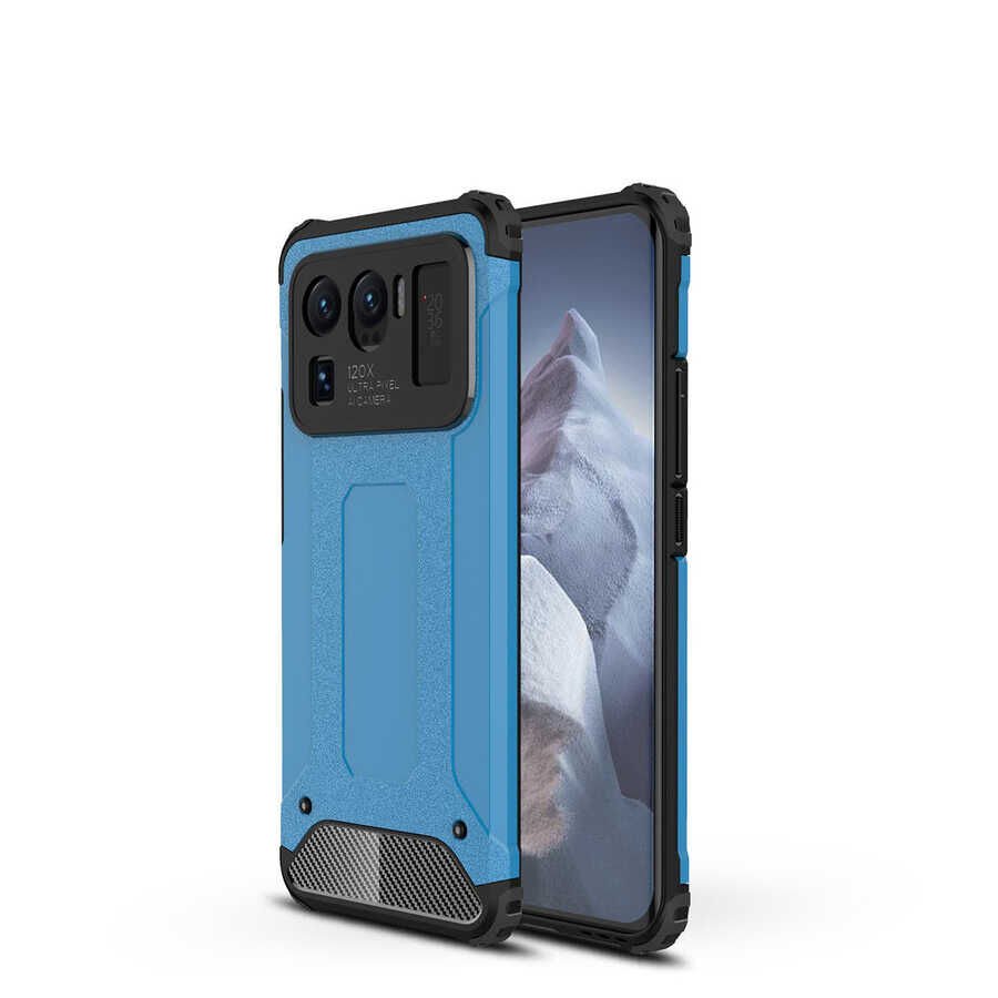 Xiaomi Mi 11 Ultra Kılıf Armor Köşe Korumalı Çift Katman Tank Zırh Kapak (CRASH) Mavi