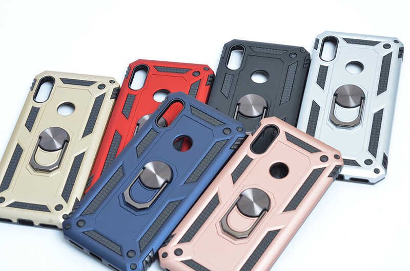 Huawei Y6S 2019 Kılıf Tank Zırh Yüzüklü Mıknatıslı Standlı Kapak (VEGA) Gold