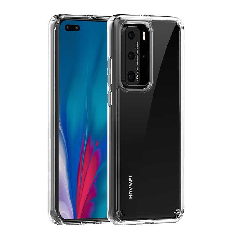 Huawei P40 Pro Kılıf Kamera Çıkıntılı Şeffaf Darbe Emici Sert Silikon Kapak (COSS) Renksiz