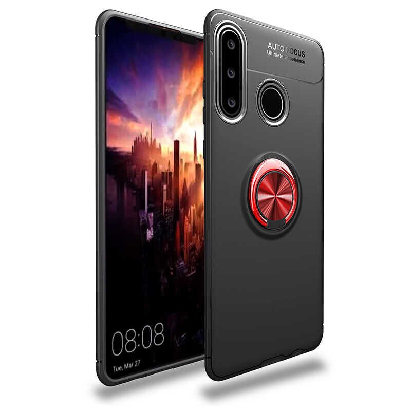 Huawei Y6P Kılıf Kamera Çıkıntılı Renkli Yüzüklü Standlı Mıknatıslı Kapak (RAVEL) Siyah