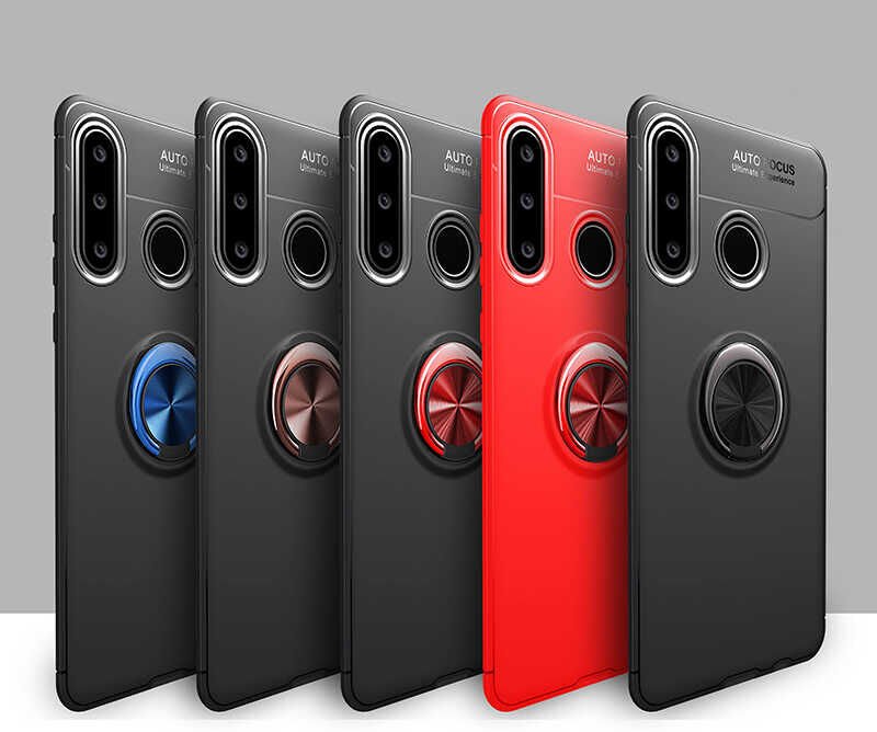 Huawei Y6P Kılıf Kamera Çıkıntılı Renkli Yüzüklü Standlı Mıknatıslı Kapak (RAVEL) Siyah