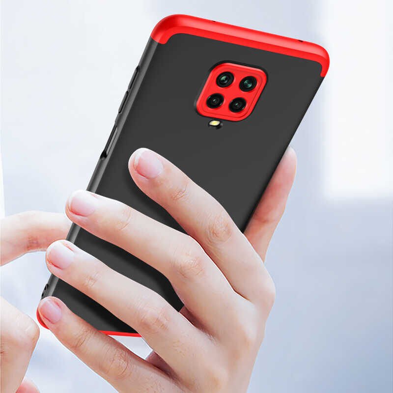 Xiaomi Redmi Note 9S Kılıf 360 Tam Koruma Ön Ve Arka Sert Mika Kapak Orjinal Ays Gkk Kapak Siyah-Mavi